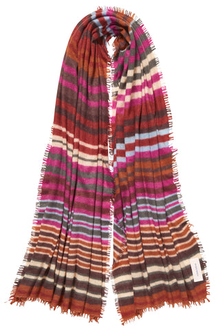 Kaschmirschal Rainbow Multi Coffee Crema-Purple – mehrfarbig gestreift, 100 % Cashmere | PURSCHOEN