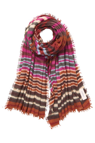 Kaschmirschal Rainbow Multi Coffee Crema-Purple – mehrfarbig gestreift, 100 % Cashmere | PURSCHOEN