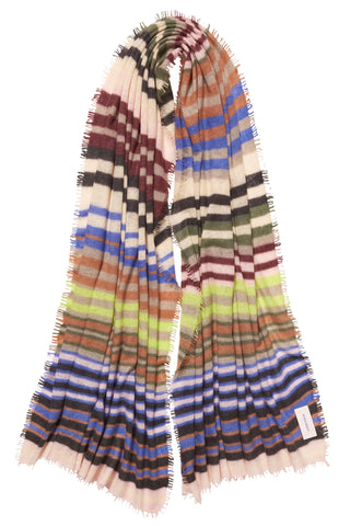 Kaschmirschal Rainbow Multi Atlantik Rose – mehrfarbig gestreift, 100 % Cashmere | PURSCHOEN
