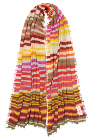 Kaschmirschal Rainbow Multi Sunflower Cloud Blue – mehrfarbig gestreift, 100 % Cashmere | PURSCHOEN