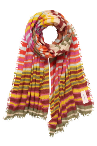 Kaschmirschal Rainbow Multi Sunflower Cloud Blue – mehrfarbig gestreift, 100 % Cashmere | PURSCHOEN