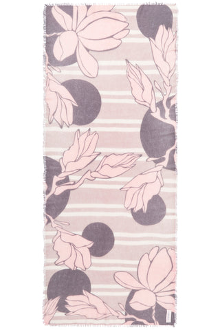 Kaschmirschal Sola Luna Taupe-Creamy Rose – bedruckt, 100 % Cashmere | PURSCHOEN