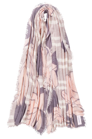 Kaschmirschal Sola Luna Taupe-Creamy Rose – bedruckt, 100 % Cashmere | PURSCHOEN