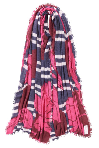 Kaschmirschal Sola Luna Navy-Fuchsia – bedruckt, 100 % Cashmere | PURSCHOEN