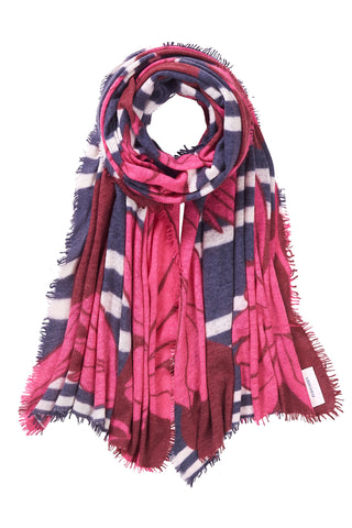 Kaschmirschal Sola Luna Navy-Fuchsia – bedruckt, 100 % Cashmere | PURSCHOEN