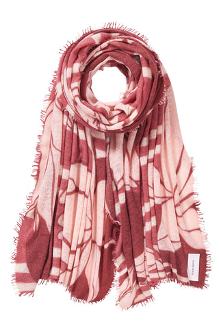 Kaschmirschal Sola Luna Dusty Red-Light Rose – bedruckt, 100 % Cashmere | PURSCHOEN