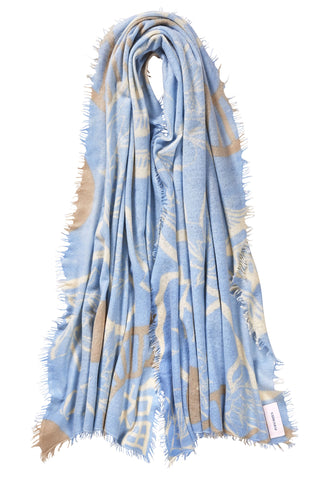 Kaschmirschal Temple of Silence Blue Sky Vanilla – bedruckt, 100 % Cashmere | PURSCHOEN