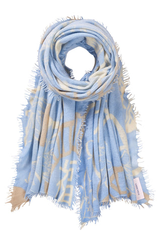 Kaschmirschal Temple of Silence Blue Sky Vanilla – bedruckt, 100 % Cashmere | PURSCHOEN