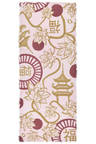 Kaschmirschal Temple of Silence Light Rose Kiwi – bedruckt, 100 % Cashmere | PURSCHOEN