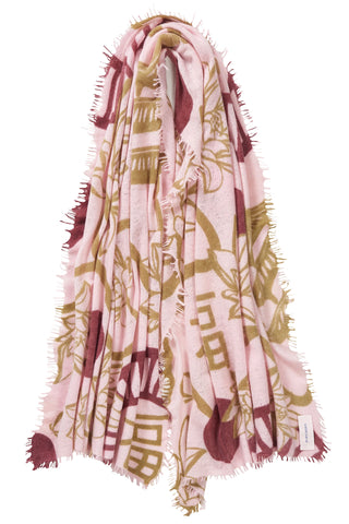 Kaschmirschal Temple of Silence Light Rose Kiwi – bedruckt, 100 % Cashmere | PURSCHOEN