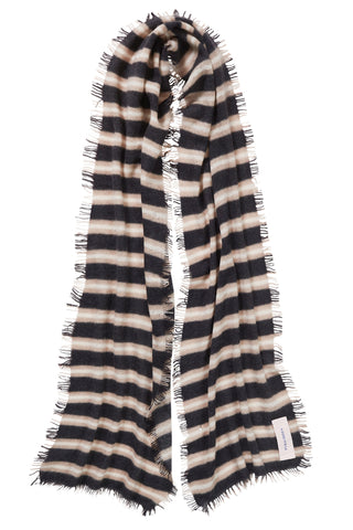 Kaschmirschal Slim Carmel Stripes Black Safari Dust – gestreift | PURSCHOEN