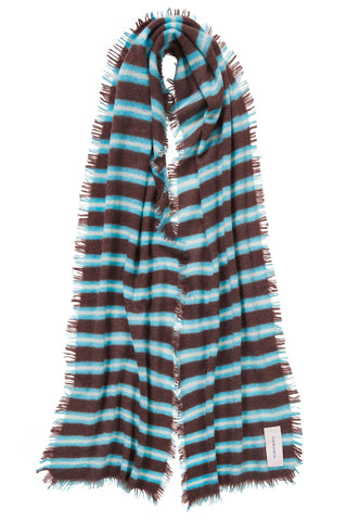Kaschmirschal Slim Carmel Stripes Brown Turquoise – gestreift | PURSCHOEN