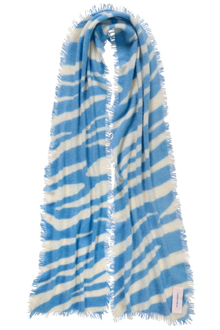 Kaschmirschal Zebra Punk Vintage Blue White – bedruckt, 100 % Cashmere | PURSCHOEN