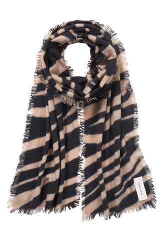 Kaschmirschal Zebra Punk Black Safari Dust – bedruckt, 100 % Cashmere | PURSCHOEN