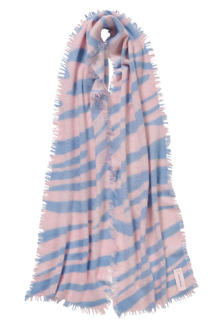 Kaschmirschal Zebra Punk Rose Powder Blue – bedruckt, 100 % Cashmere | PURSCHOEN
