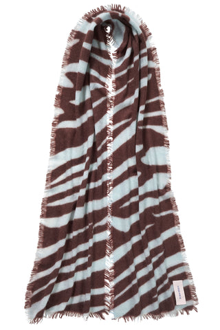 Kaschmirschal Zebra Punk Brown Ice Blue – bedruckt, 100 % Cashmere | PURSCHOEN