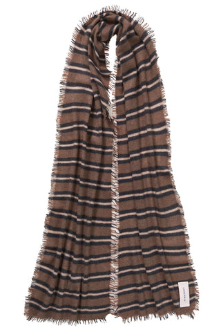 Kaschmirschal Slim Carmel Stripes Olive – gestreift | PURSCHOEN