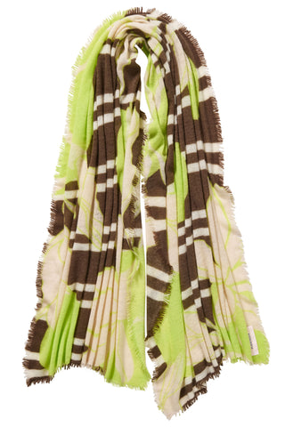 Kaschmirschal Sola Luna Teak-Lime – bedruckt, 100 % Cashmere | PURSCHOEN