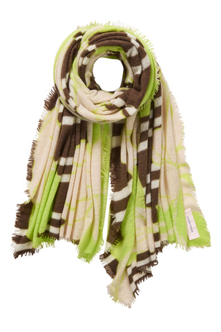 Kaschmirschal Sola Luna Teak-Lime – bedruckt, 100 % Cashmere | PURSCHOEN