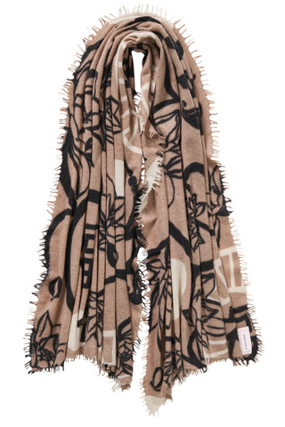 Kaschmirschal Temple of Silence Dark Sand Black – bedruckt, 100 % Cashmere | PURSCHOEN