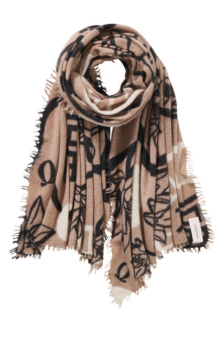 Kaschmirschal Temple of Silence Dark Sand Black – bedruckt, 100 % Cashmere | PURSCHOEN