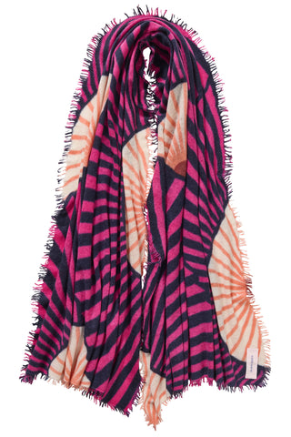 Kaschmirschal Sensu Fuchsia-Night Blue – bedruckt, 100 % Cashmere | PURSCHOEN