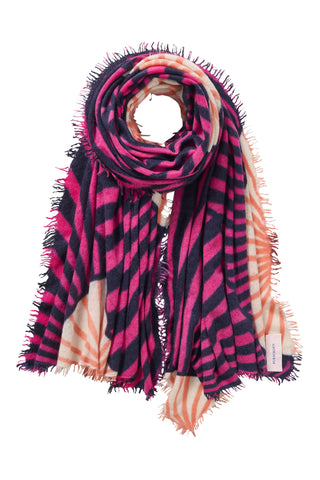 Kaschmirschal Sensu Fuchsia-Night Blue – bedruckt, 100 % Cashmere | PURSCHOEN