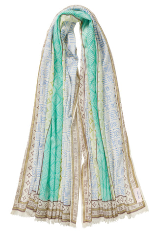 Kaschmirschal gewebt Processione Turchese – bedruckt, 100 % Cashmere | PURSCHOEN