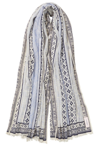 Kaschmirschal gewebt Processione Azzuro – bedruckt, 100 % Cashmere | PURSCHOEN