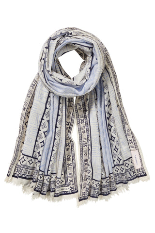 Kaschmirschal gewebt Processione Azzuro – bedruckt, 100 % Cashmere | PURSCHOEN