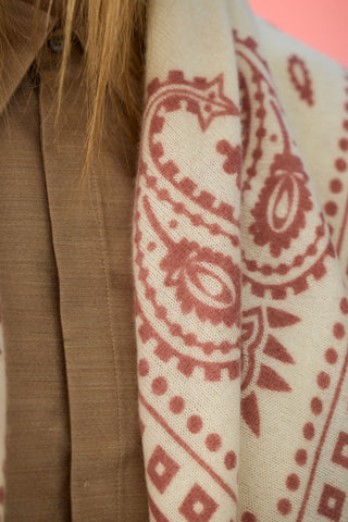 Bandana Maxi-Tuch 92 × 92 cm Paisley Bloom White-Rose Dark | PURSCHOEN
