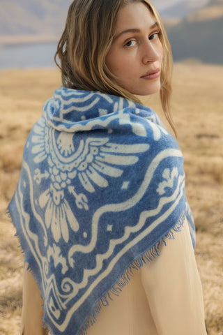 Felt Maxi-Bandana 92 x 92 Tijuana Vintage Blue Natural | PURSCHOEN
