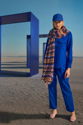 Kaschmirschal Chevron Blue-Rose – bedruckt, 100 % Cashmere | PURSCHOEN