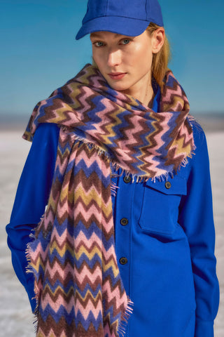 Kaschmirschal Chevron Blue-Rose – bedruckt, 100 % Cashmere | PURSCHOEN