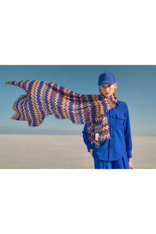 Kaschmirschal Chevron Blue-Rose – bedruckt, 100 % Cashmere | PURSCHOEN