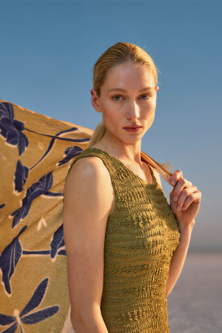 Kaschmirschal gewebt Dragonfly Olive-Puder Blue – bedruckt, 100 % Cashmere | PURSCHOEN