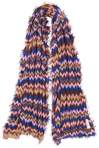 Kaschmirschal Chevron Blue-Rose – bedruckt, 100 % Cashmere | PURSCHOEN