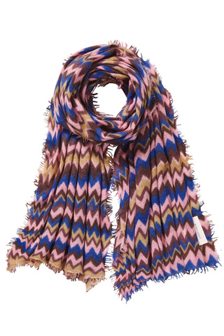 Kaschmirschal Chevron Blue-Rose – bedruckt, 100 % Cashmere | PURSCHOEN