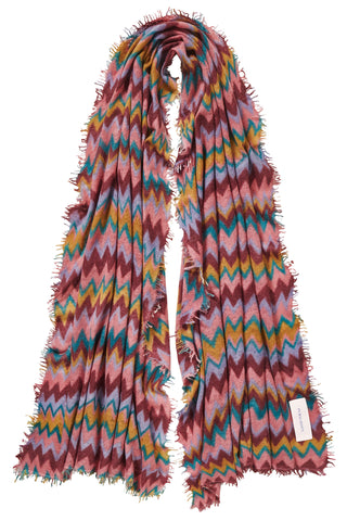 Kaschmirschal Chevron Bleu-Honey – bedruckt, 100 % Cashmere | PURSCHOEN