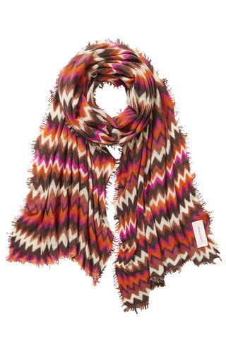 Kaschmirschal Chevron Orange-Brown – bedruckt, 100 % Cashmere | PURSCHOEN