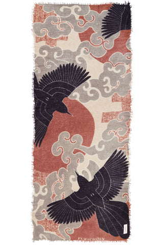 Kaschmirschal Himmelsflug Mokka Grey – bedruckt, 100 % Cashmere | PURSCHOEN