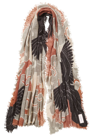 Kaschmirschal Himmelsflug Mokka Grey – bedruckt, 100 % Cashmere | PURSCHOEN