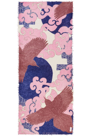 Kaschmirschal Himmelsflug Navy Rose – bedruckt, 100 % Cashmere | PURSCHOEN