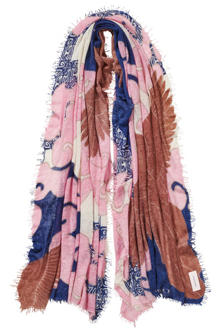 Kaschmirschal Himmelsflug Navy Rose – bedruckt, 100 % Cashmere | PURSCHOEN