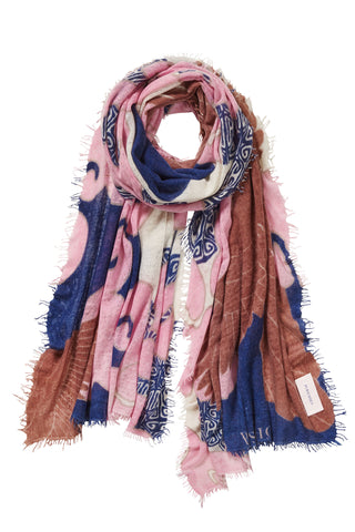 Bedruckter Kaschmirschal pink braun blau