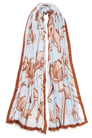 Kaschmirschal gewebt Dragonfly Bleu Hell Rose – bedruckt, 100 % Cashmere | PURSCHOEN