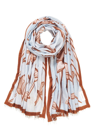 Kaschmirschal gewebt Dragonfly Bleu Hell Rose – bedruckt, 100 % Cashmere | PURSCHOEN