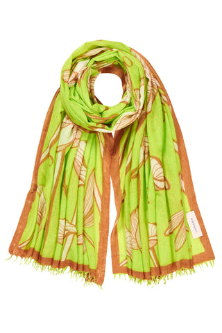 Kaschmirschal gewebt Dragonfly Lime Mokka – bedruckt, 100 % Cashmere | PURSCHOEN