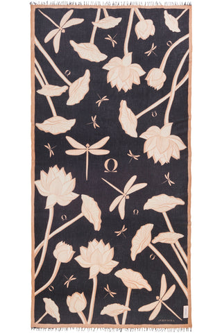 Kaschmirschal gewebt Dragonfly Black Puder – bedruckt, 100 % Cashmere | PURSCHOEN
