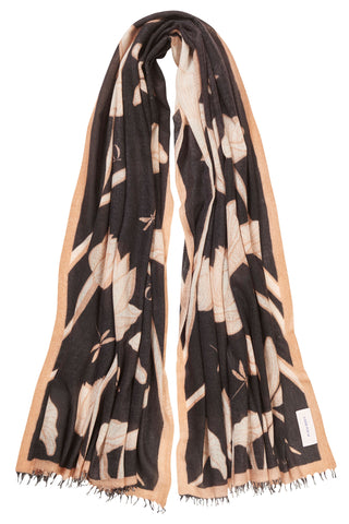 Kaschmirschal gewebt Dragonfly Black Puder – bedruckt, 100 % Cashmere | PURSCHOEN